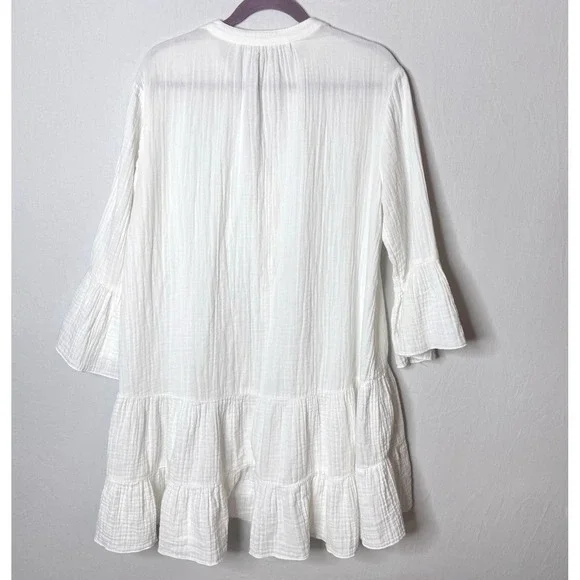 Faherty Kasey Organic Cotton Gauze Dress Sz L Tiered White Boho Cottage READ - Picture 6 of 16